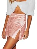 LYANER Women's Elegant Jacquard Side Split Slit Zipper High Waist Mini Short Skirt Pink Small