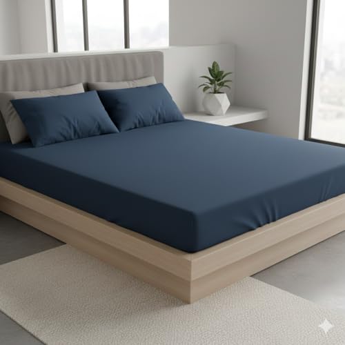 Image of 100% Waterproof Premium Cotton Feel Mattress Protector King Size 78x72 Inch|Ultra Soft Breathable & Fitted Bed Protector Terry Cover (6.5x6 feet, Fits 10 Inches, Dark Blue)