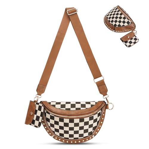 Image of Checkered Crossbody Bag, Bum Bags for Women Crossbody,Spacious Sling Bag Purse Fanny Packs with Shoulder Strap