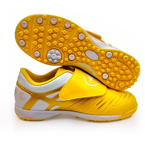 JOGA Zapato de Fútbol para Niño/a sin Cordones Micro Tacos (Striker Amarillo Dorado Blanco Talla 30) JOGA Zapato de Fútbol para Niño/a sin Cordones Micro Tacos (Striker Amarillo Dorado Blanco Talla 30)