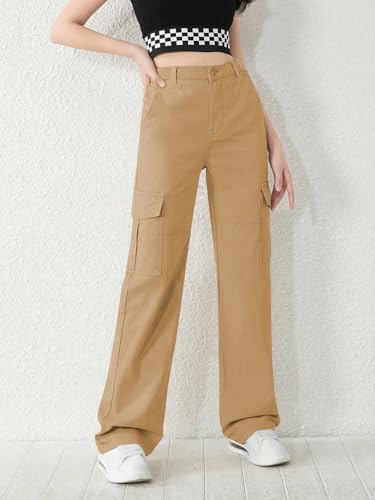 Image of KATECLO High-Waist Baggy Cargo Cotton Pants for Women | Stylish Casual Cargo for Girls