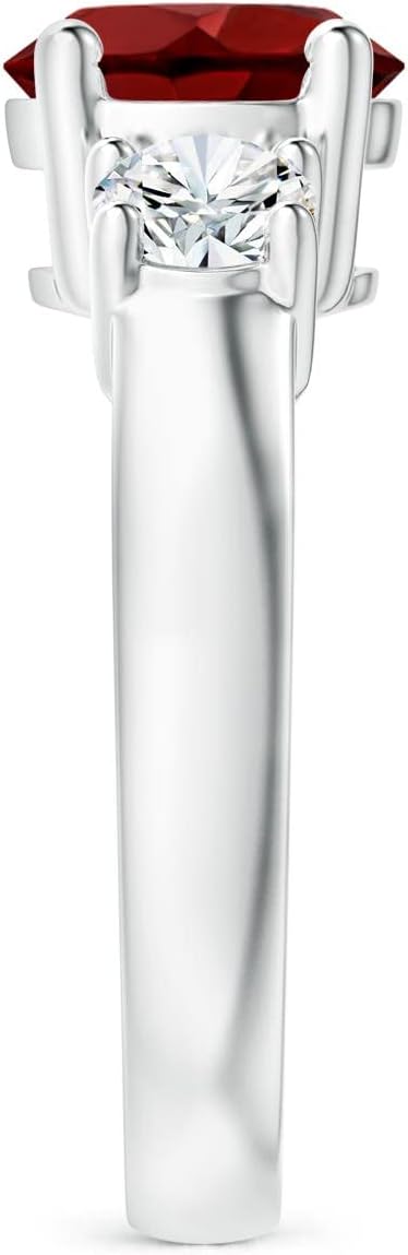 Angara Round Garnet and Diamond Three Stone Engagement Ring in Sterling Silver/14K Solid Gold/Platinum | Natural Garnet Three Stone Ring for Women | January Birthday, Gemstone Jewelry Gift - Image 3