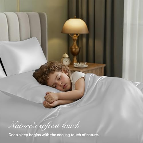 Image of LINENWALAS 100% Pure Bamboo Silk Bedsheet with Oxford Pillow Cover for King Size Bed, Natural Soft, Oeko-Tex Certified & Thermoregulating Bedding Best for Hair and Delicate Skin (108 inch x 108 inch, White)
