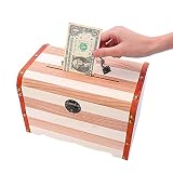 Willcomes Wooden Money Storage Box Treasure Chest Piggy Bank Handmade Jewelry Organizer with Lock an
