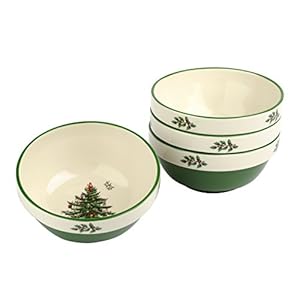Spode Christmas Tree Collection Stacking Bowls - 5.5-Inch Ceramic Holiday Dinnerware - Set of 4 Bowls for Cereal, Fruit Salad, Breakfast, Dessert - Microwave, Dishwasher, and Freezer Safe Spode Christmas Tree Collection Stacking Bowls 55 Inch Ceramic Holiday Dinnerware Set of 4 Bowls for Cereal Fruit Salad Breakfast Dessert Microwave Dishwasher and Freezer Safe