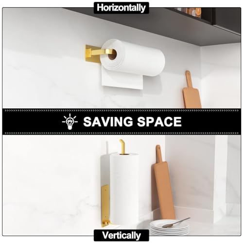 Paper Towel Holder - Self-Adhesive or Drilling, Gold, Upgraded Aluminum Kitchen Roll Dispenser Under Cabinet, Lighter but Stronger Than Stainless Steel! - Image 4