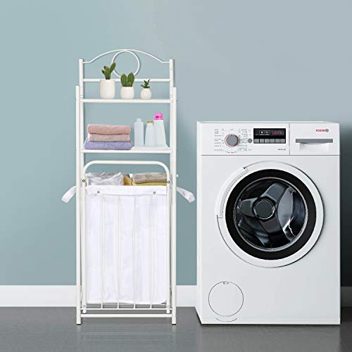 Vecelo Laundry Hamper With Removable Liner Bag, Tilt Out Clothes Basket And 2-Tier Storage Organizer Design, For Bathroom/Bedroom/Nursery, White #TOP2