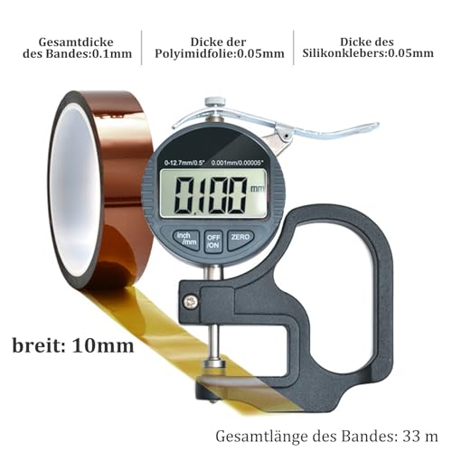 Misuyue 10mm Kapton Tape, 0.1mm Dicke Hitzebeständiges Klebeband bis zu 300℃, 33m/108ft Polyimid Isolierband für 3D-Drucker Löten, Sublimation, Elektronik Leiterplatten (Dunkelbraun)
