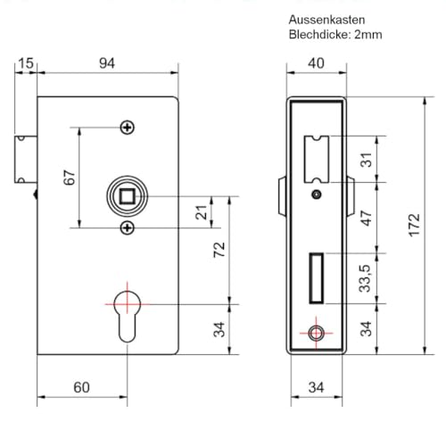 UHRIG Lock Box 40mm, Box Lock for Welding into Garden Door Complete Set incl. Handle Pair, Short Plates, PC Profile Cylinder etc - Image 3
