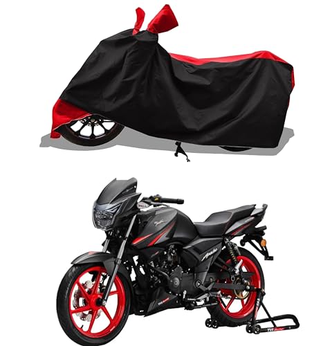 Image of All Weather Bike Cover for TVS Apache RTR 160 2V Racing Edition Bike Cover with Water-Resistant and Dust Proof Premium 190T Fabric Red Stripe