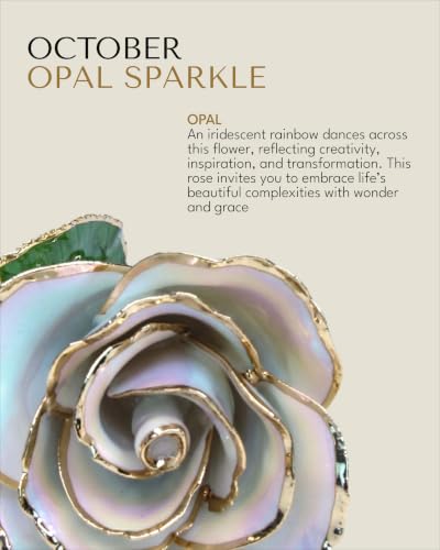 Image of Forever Rose Hand-Dipped in 24K Gold, Opal Inspired October Birthstone with Sparkles, Real Rose in Luxury Gold Gift Box - Perfect Ready to Gift for October Birthday or Any Occasion