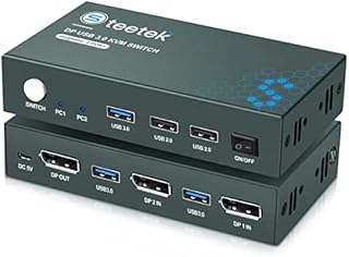 USB3.0 KVM Switch DisplayPort 2 Port,4K@60Hz,USB3.0,DP 1.2,DP KVM 2 PC 1 Monitor Switch,Displayport Switch,mit Kabel,Button Switch,mit Kabel,Metallschale