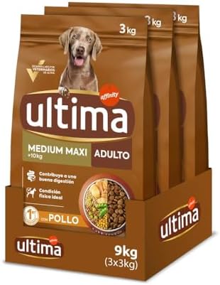 Ultima Medium-Maxi Adult Pollo, Comida seca para perros, Pack de 3 x 3kg, Total 9kg