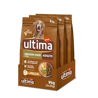 Ultima Medium-Maxi Adult Pollo Comida seca para perros Pack de 3 x 3kg Total 9kg