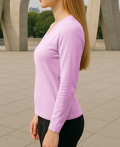 Womens Ultra Soft Long Sleeve Top | UV Sun Protection | Base Layer | All Season Performance V Neck Shirt | Multi Packs3