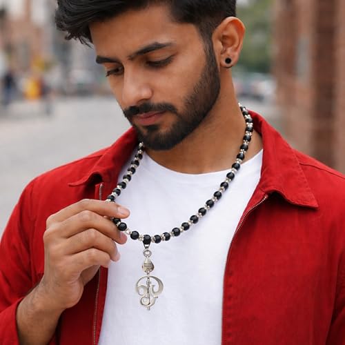 Image of Karungali Malai 8mm Certified with Divine Lord Murugan Om Vel Pendant Silver Plated Original | 54 Beads Authentic Black Ebony Wood Mala with German Silver Cap for Men & Women | Spiritual Protection, Energy Balance & Daily Pooja Wear - 1 Piece