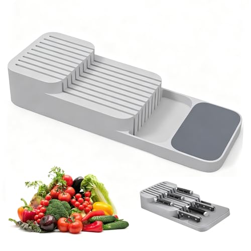 Organizador para Cuchillos de Cajón,Bogoro Organizador para Cuchillos de dos Niveles con Ranuras,Caja Portacuchillos de dos Niveles,Con Capacidad para Hasta 18 Cuchillos,Apto para su uso en la C ocina