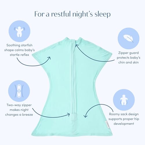 Image of SleepingBaby Bamboo Zipadee-Zip Transition Swaddle - EverSoft Starfish Design Breathable Wearable Blanket with Two-Way Zipper, Small (4-8 months), Sea Glass