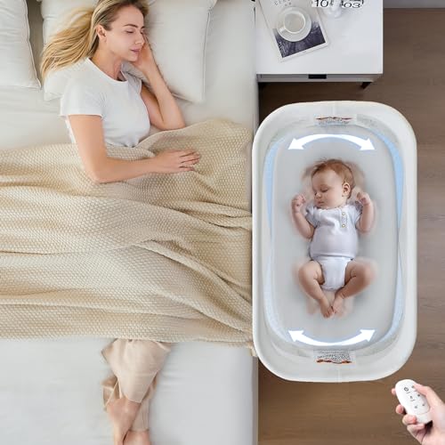 Image of VaVaSoo Rocking Bassinet for Baby 3 Speeds, Smart Motion Detection, Electric Bedside Sleeper with 8 Soothing Music, Auto Bedside Crib for Infant, Grey