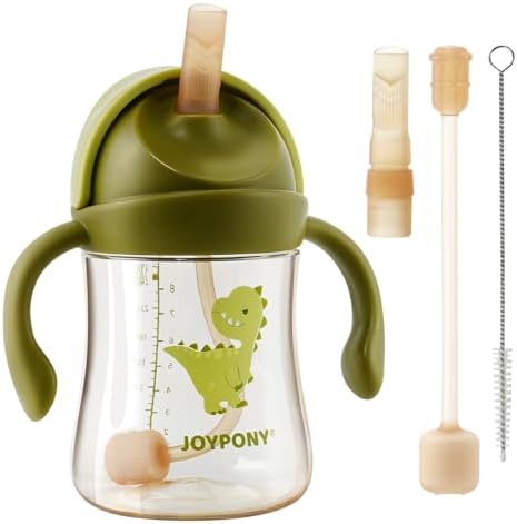 Joypony PPSU Trinklernbecher mit Strohhalm & Gewichtskugel, 266ml (9oz) Baby Trinkflasche Auslaufsicher, inkl. 2 Strohhalme & Reinigungsbürste, Strohhalmbecher ab 6 Monate, BPA-Fre
