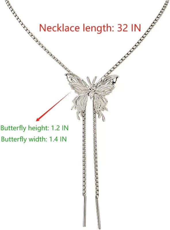 Long Butterfly Necklace Butterfly Choker Delicate Waterproof Stainless Steel Adjustable Lariat Silver Butterfly Necklace Women's Jewelry - Image 2