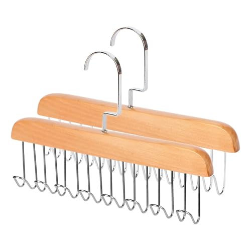 2PCS Sturdy Wooden Belt and Tie Hanger for Closet - 360° Rotating Organizer With 8 Metal Hooks, Space Saving Tank Top Bra Storage