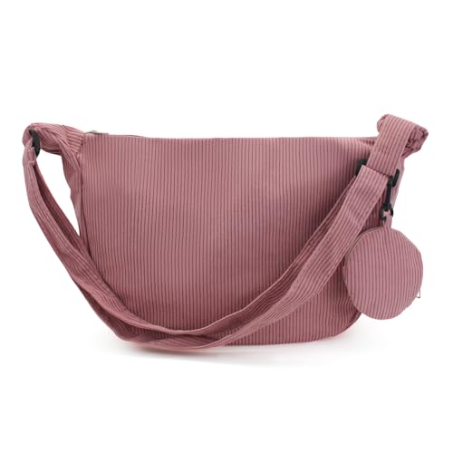 Andiker Crossbody Bag für Frauen, Canvas Crossbody Bag mit 1 abnehmbaren kleinen Tasche verstellbaren Riemen Trendy Solid Color Cross Body Bag für die Arbeit Shopping Travel Daily Use (Rosa)