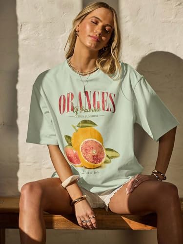 Image of SXV STYLE Women's Oversized Graphic T-Shirt, Oranges of Palermo Citrus Print, Short Sleeve, Cotton Blend