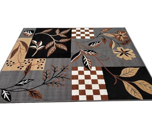 Image of Floral Design Acrylic Polyester Carpet for Living Room 8x11 Feet Color Grey(240x330Cm), Large Rectangle