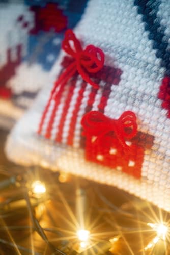 Image of Vervaco Cross Stitch Christmas Embroidery Kits Pillow Front for Self-Embroidery with Embroidery Pattern on 100% Cotton, 15,75 x 15,75 Inches - 40 x 40 cm, Christmas Gnome Skiing