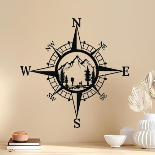ESTART 11In Mountain Nautical Compass Metal Beach Theme Wall Hanging Decor