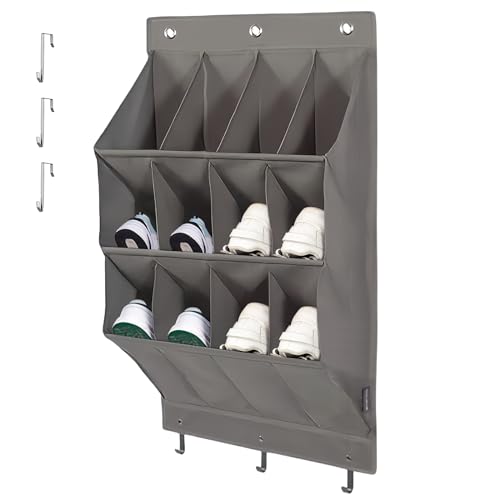 WEGREAT Organisateur de chaussures sur la porte : 12 poches - Rangement suspendu peu encombrant avec 6 crochets