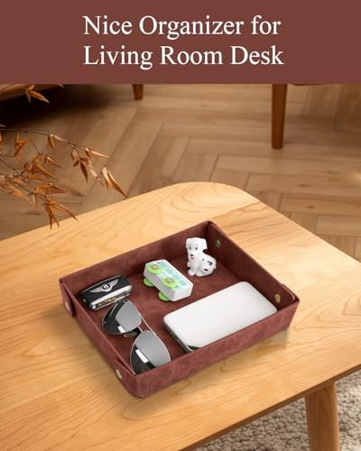 Image of CASIRENA Faux Leather Valet Tray Organizer for Men - Catch-All Tray for Entryway Table Key, Wallet, Watch, Coin Change, Phone, Dresser EDC Dump Jewelry, Bedside Nightstand Desk-top