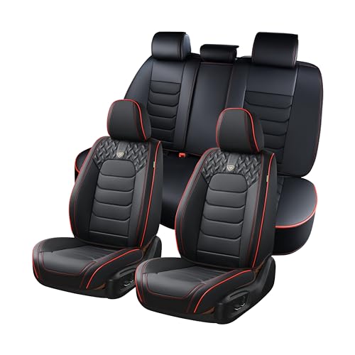Image of FLORICH Seat Covers Full Set,Leather Seat Covers, Front and Rear Seats Cover 5 Seats, Waterproof Car Seat Cushion Protector Accessories for Sedan SUV Pick-up Truck(Black&Red line, Full Set)