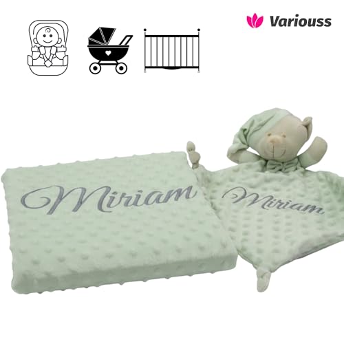 Miniatura 3 de Variouss Manta De Bebe Personalizado Con Su Nombre Bordado, Incluye Doudou, Manta Suave Para Cochecito, Capazo O Cuna, Regalo De Nacimiento O Baby Shower Verde