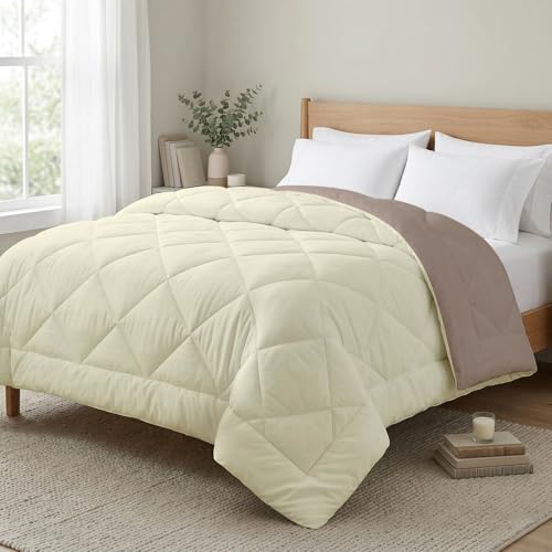 Image of AYKA Reversible AC Comforter 150 GSM Lightweight Microfiber Summer Blanket for Single Bed (60x90 Inches) | Soft Cooling Quilt, Breathable All Season Duvet for AC Room | Taupe & Cream