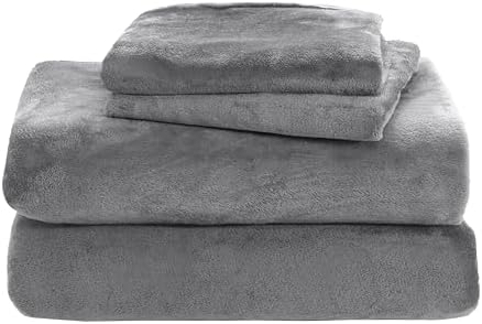 Elegant Comfort Luxuriously Soft 4-Piece Velvet Plush Flannel Sheet Set - Premium Quality - Cozy Warm, Anti-Static, Non Pilling Fuzzy Velvet Flannel Fleece Deep Pocket Sheet Set - Queen, Gray - Thumbnail 3