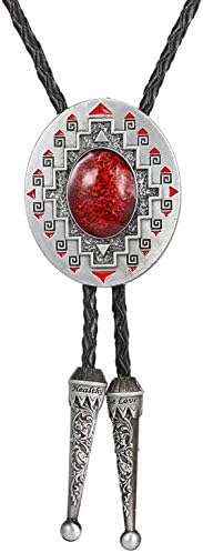 STARBRILLIANT Western Cowboy Tie for Men Native American Bolo Tie Black Handmade Rodeo Texas Necktie with Natural Stone (red 2)
