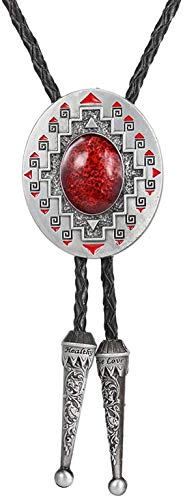 Starbrilliant Western Cowboy Tie For Men Native American Bolo Tie Black Handmade Rodeo Texas Necktie With Natural Stone (Red 2) #TOP26