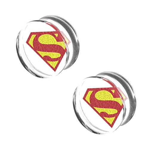 Dc Comics Unisex Superman "Clark Kent" Logo Single Flare Acrylic Body Piercing Plug, Available Color: White/Red, One Size (Supmus01-1Pr) #TOP25