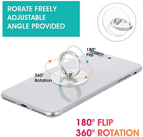 Cobee Finger Kickstand Cell Phone Ring, 2pcs Round Transparent Phone Ring Holders with Diamond, Bling Phone Ring Holder, 360 Degree Rotation Clear Glitter Finger Mount Cell Phone Finger Holder