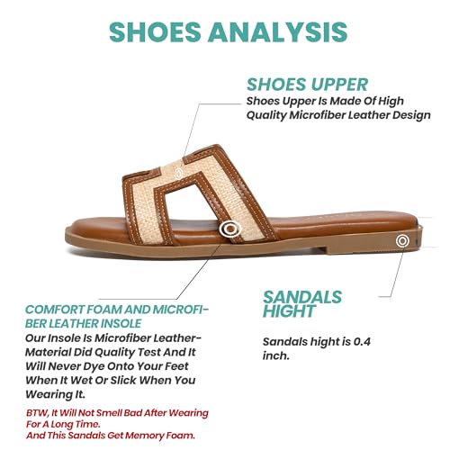 Image of NianEr Womens Microfiber Leather Memory Foam H Sandals Summer Shoes Slides | Flat, Comfortable, Slip On, Dressy, Dress, Beach, Vacation, Designer, Comfy, Casual, Bridal, Church, Boho, Office, Work