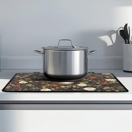 Image of Stove Cover Electric Stovetop Cover Heat Resistant Induction Cooktop Protector Mat Oil-Proof Glass Ceramic Top Stove Cover Protector, 29 x 21 Inch, Robin Floral