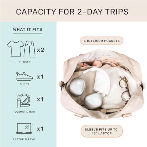 Image of Jadyn Austin Carry-On Travel Duffel Bag for Women, 18 inch Weekender Bag with Laptop Sleeve, Durable Material, and Trolley Sleeve, Ideal for Work, Gym, and Overnight Trips, Natural, 23L, Softside Carry-on