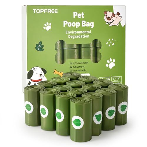 Topfree Poo Bags for Dog Waste 18 Rolls 180 Dog Poop Bags (Green)