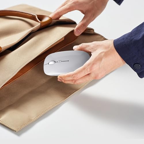 Image of Wireless Bluetooth Mouse, Rechargeable, LED, Silent, Ultra-thin Design (Bluetooth 5.2 and 2.4GHz USB Receiver) | Portable Computer Mouse for Laptops, iPads, MacBooks and Apple Devices (Silver)
