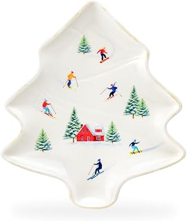 Winter Ski Slope Tree Shape Tray, Holiday Outdoor Skiers, Winter Landscape, Engraved Design, Seasonal Table Setting, Serving Appetizers, Treats, Side Dish