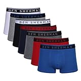 Ben Sherman Herren Boxershorts, gemischte Farben, weiche Baumwolle mit kontrastierendem, elastischem Bund | Bequeme und atmungsaktive Unterwäsche – 7er-Pack, Blk/Grey/Blue/Red, M