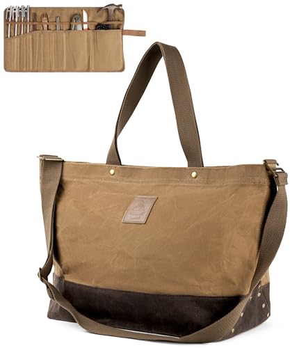 OneTigris アウトドアツールバッグ 帆布バッグ 取り外し可能なロールアップケース付き キャンプ道具収納 薪入れ ショルダーバッグ トートバッグ 極厚耐久帆布 36L カジュアル 復古風 54 x 16.5 x 33 cm