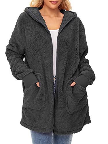 Image of Century Star Women Fleece Cardigan Hooded Loose Fuzzy Cardigan Coat Womens Fuzzy Jacket Outwear
